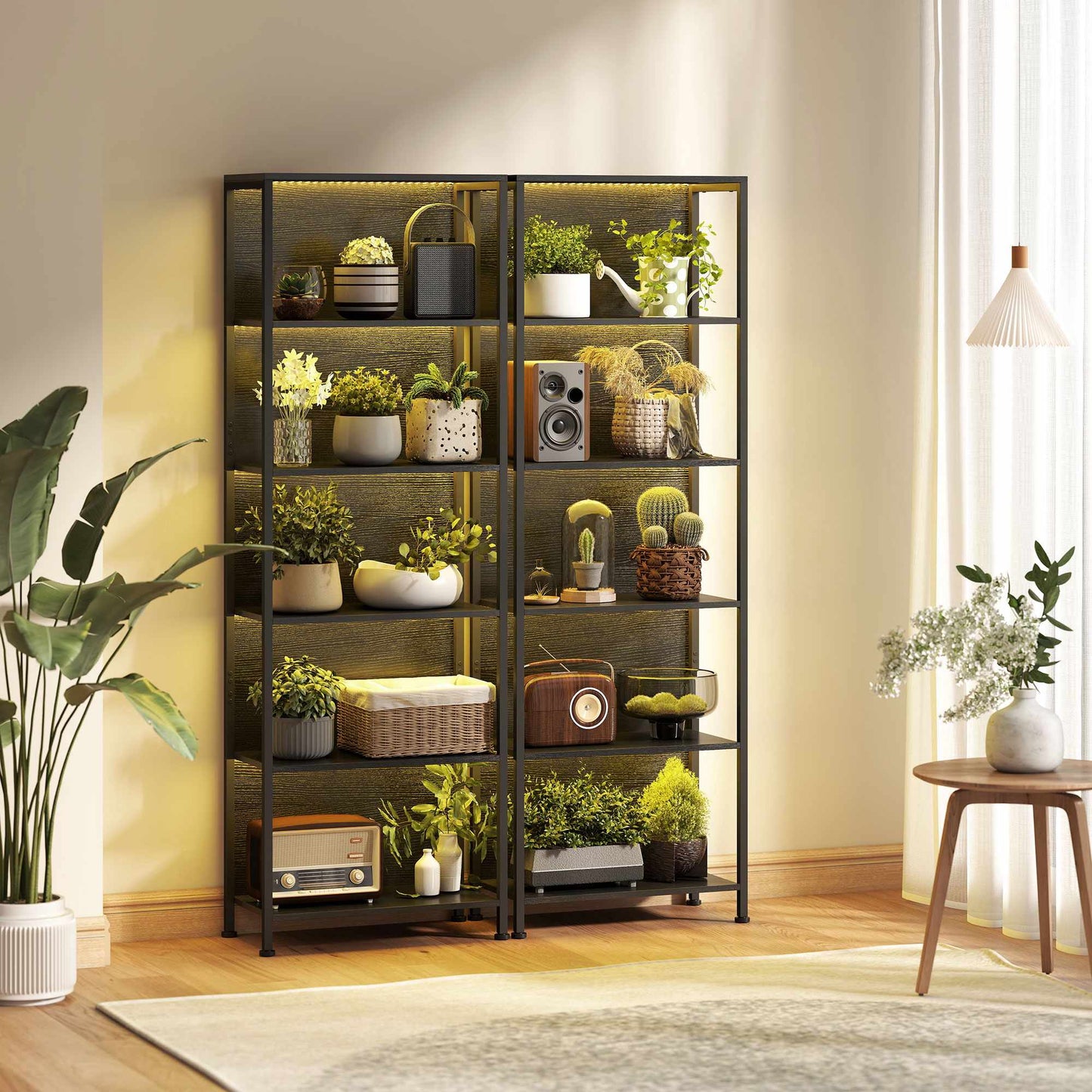 Bookshelf with 5 Shelves, LED Lighting, 7 Colors, Black