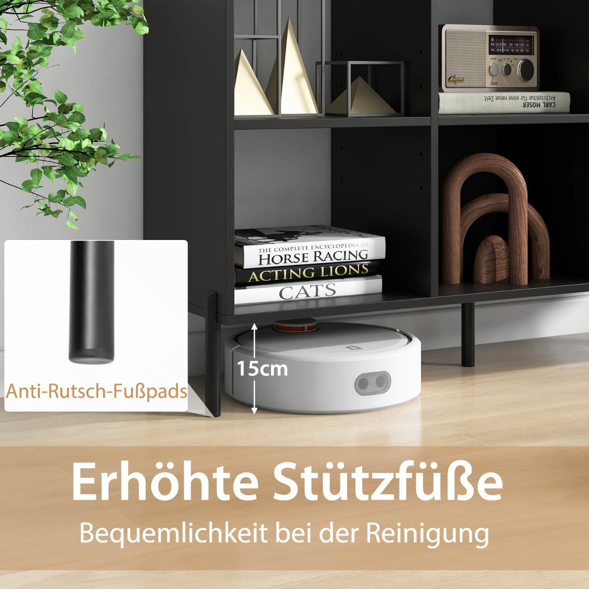 Bookshelf with 6 Adjustable Shelves, Metal Legs, Black
