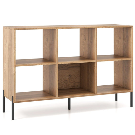 Bookshelf with 6 Compartments & Raised Metal Legs & Adjustable Shelves Storage Shelf Natural