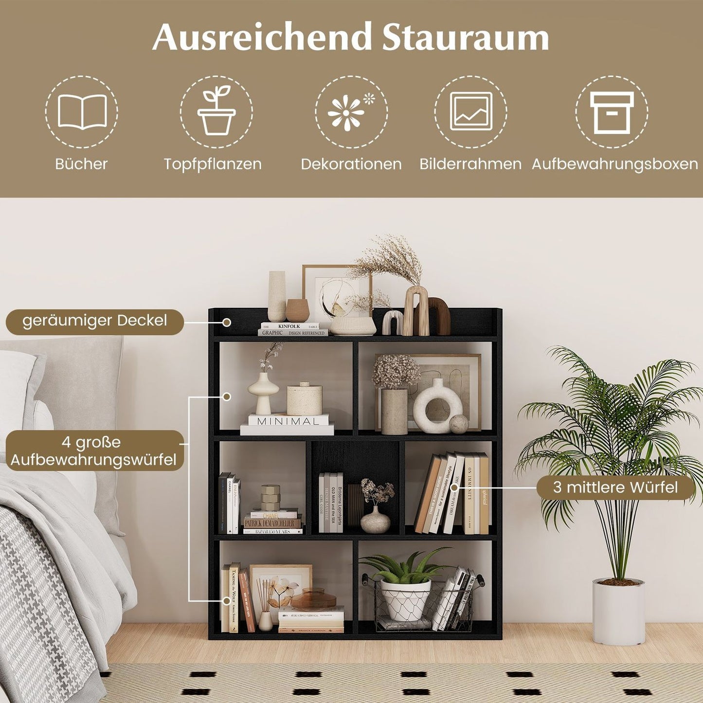 Bookshelf with 7 Cubes, 80x20x90 cm, Black