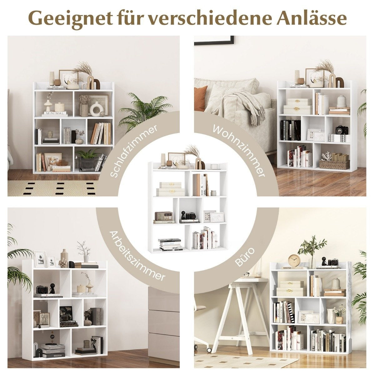 Bookshelf with 7 Cubes, Open Back, 80x20x90 cm, White