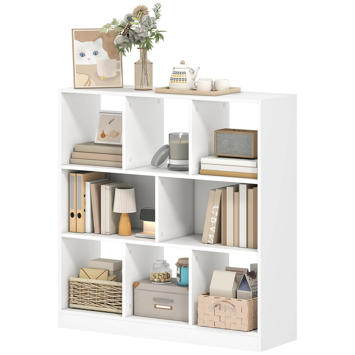 Bookshelf with 8 Shelves, 97.5 x 30 x 100 cm, White