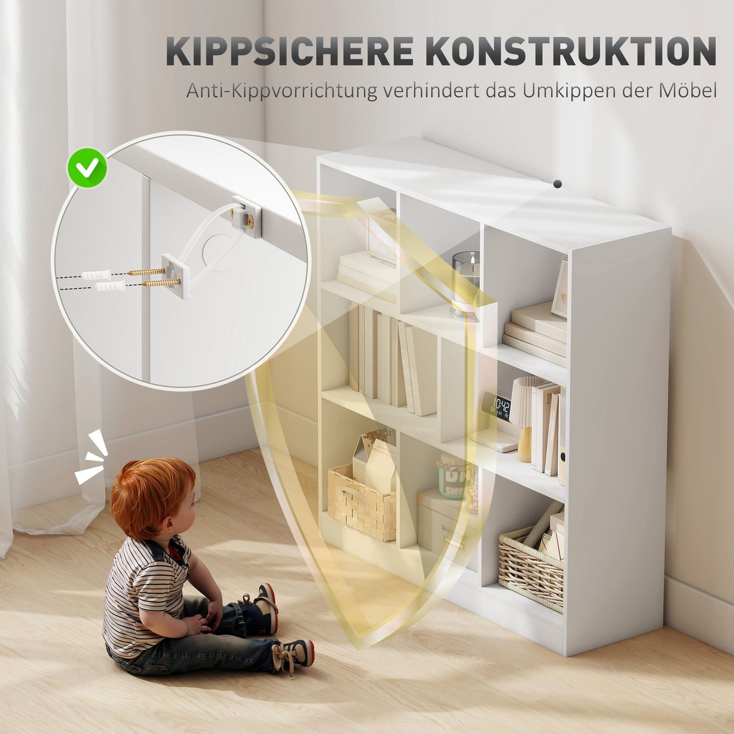 Bookshelf with 8 Shelves, 97.5 x 30 x 100 cm, White
