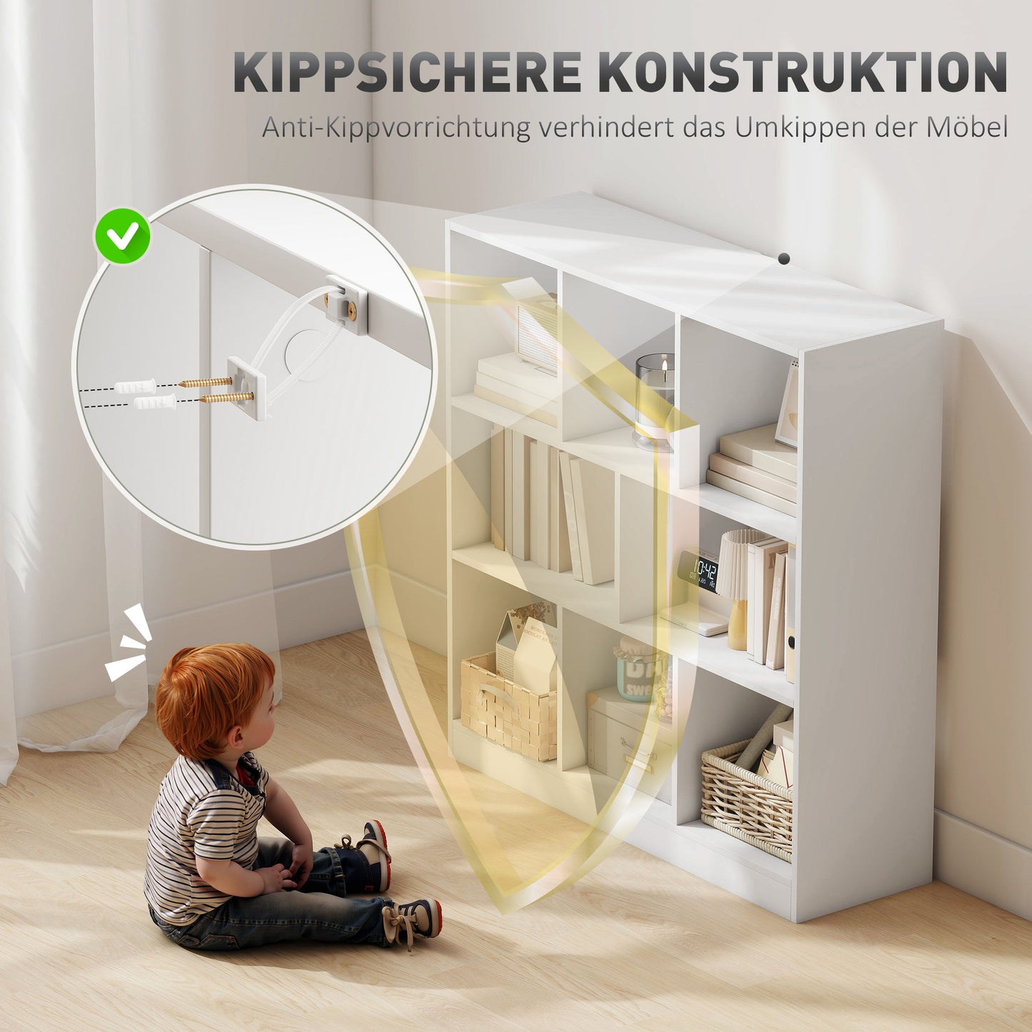 Bookshelf with 8 Shelves, 97.5 x 30 x 100 cm, White