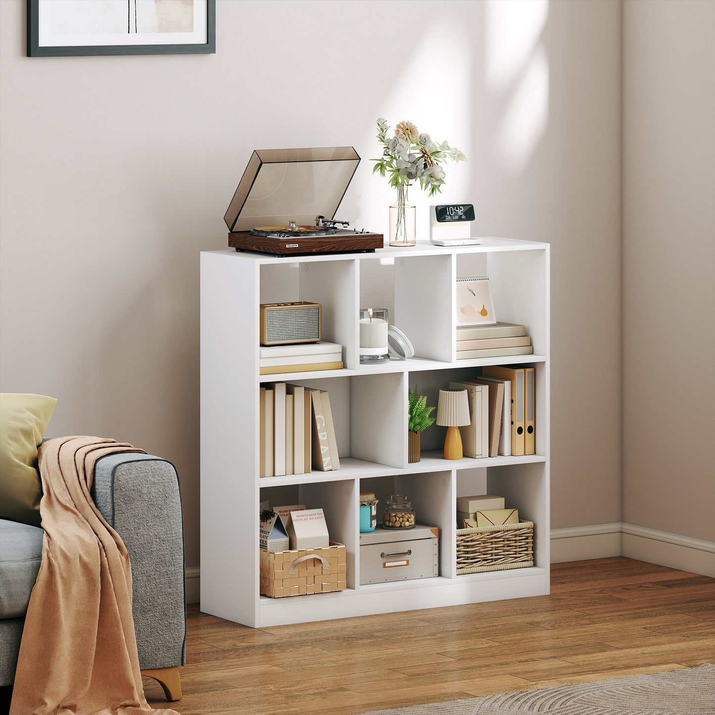 Bookshelf with 8 Shelves, 97.5 x 30 x 100 cm, White