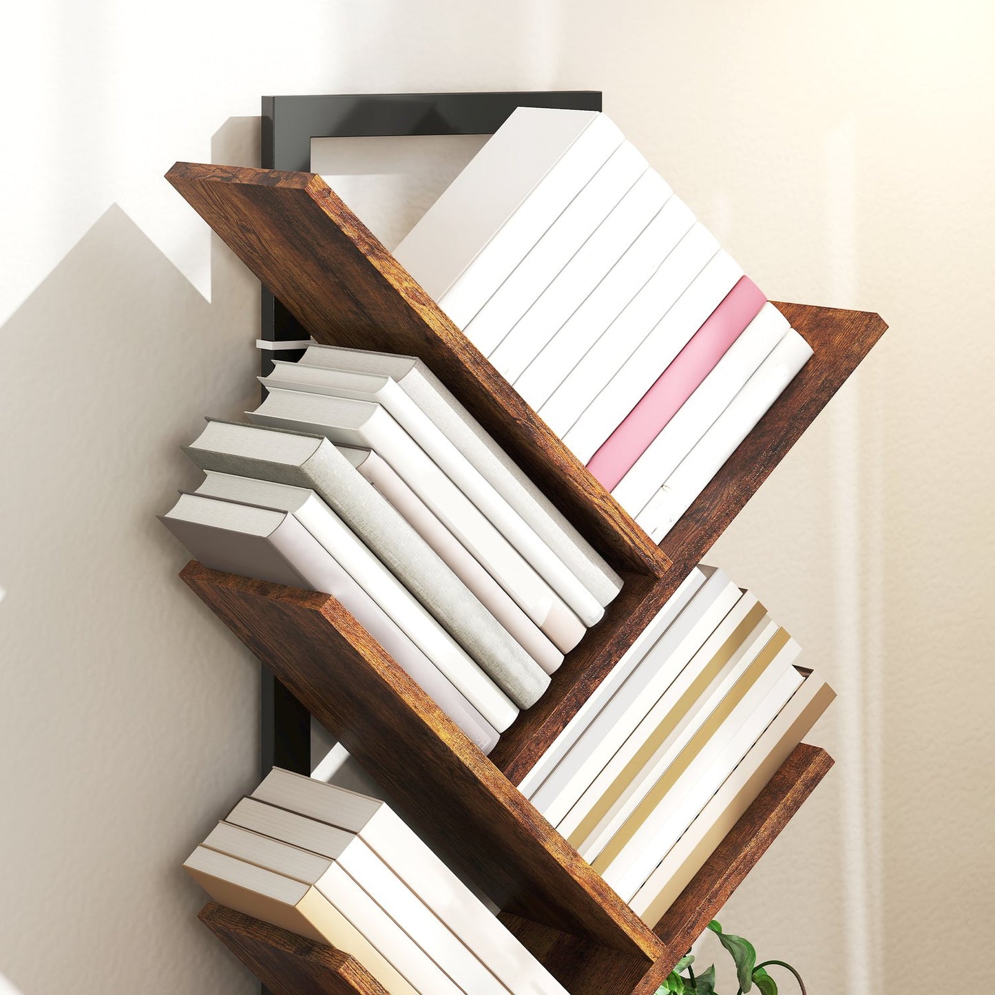 Bookshelf with 9 Tiers, Tree Design, Rustic Brown