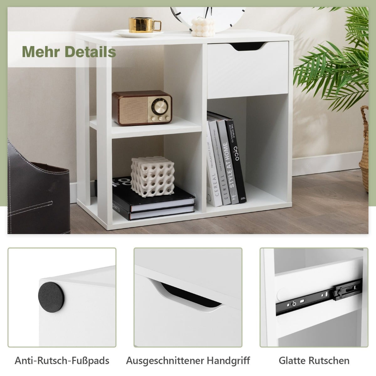 Bookshelf with Drawer and 3 Shelves, White, 60x30x53 cm