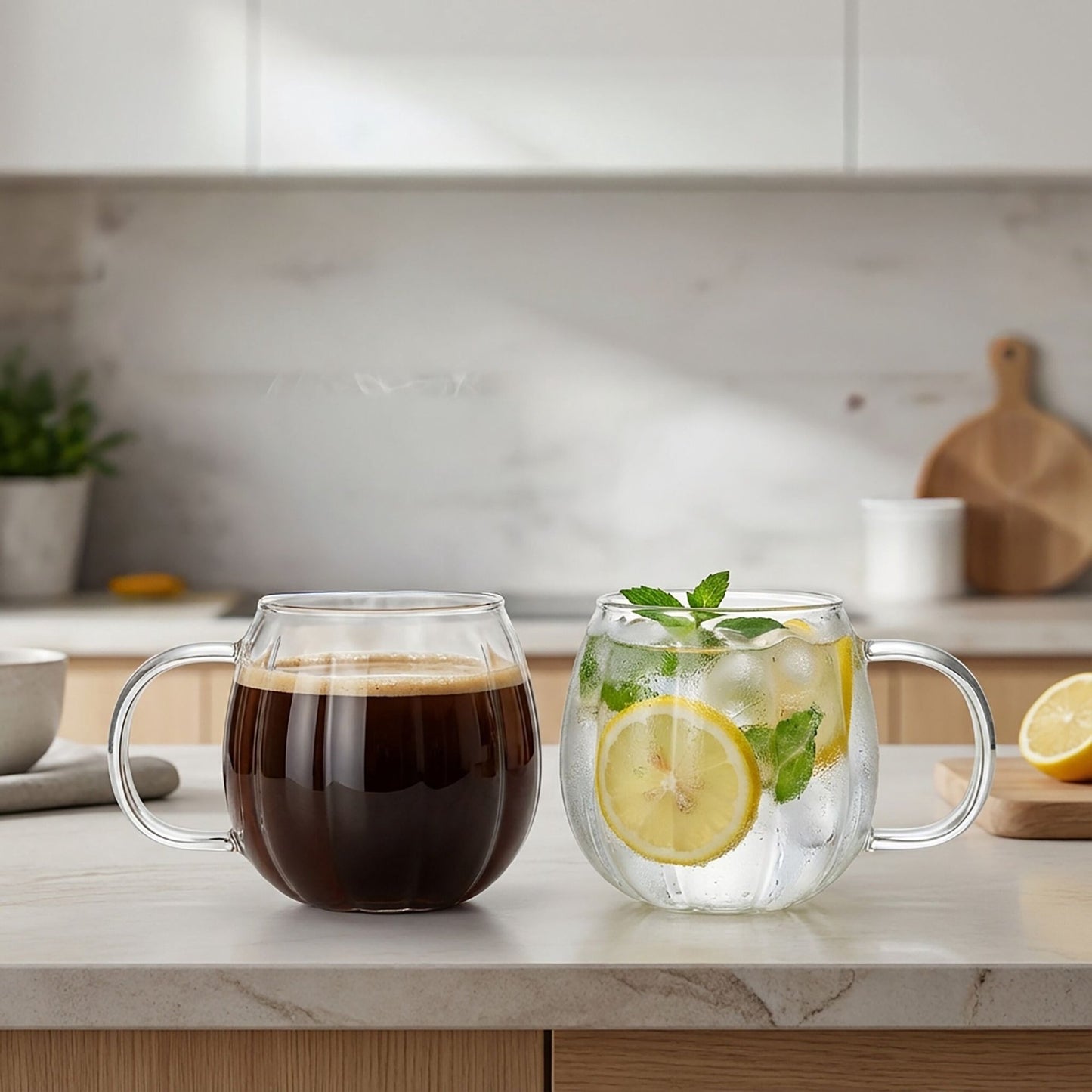 Borosilicate Glass Cups with Handles, Set of 6