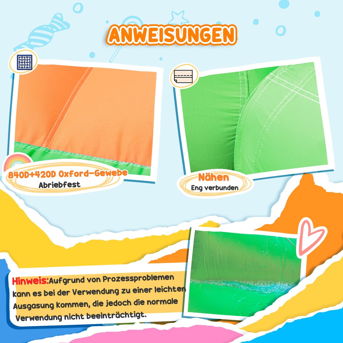 Inflatable water slide and play pool for children, 380x285x225 cm