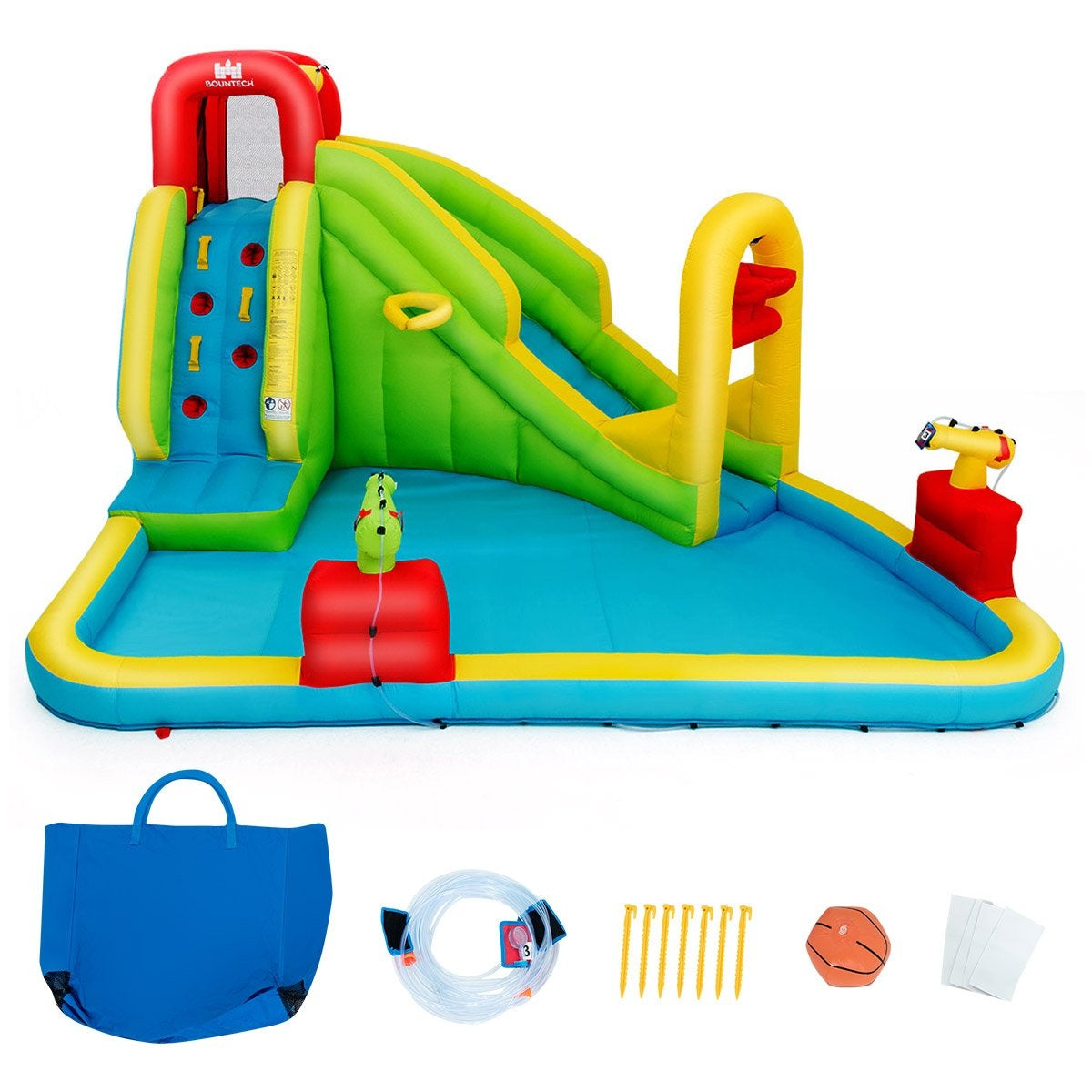 Bouncy Castle Inflatable Play Pool Water Park Paddling Pool with Slide 400 x 335 x 230 cm Colored