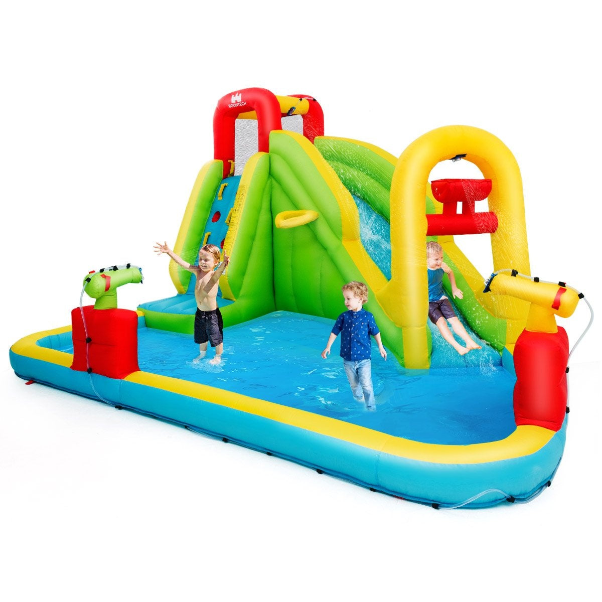 Bouncy Castle Inflatable Play Pool Water Park Paddling Pool with Slide 400 x 335 x 230 cm Colored