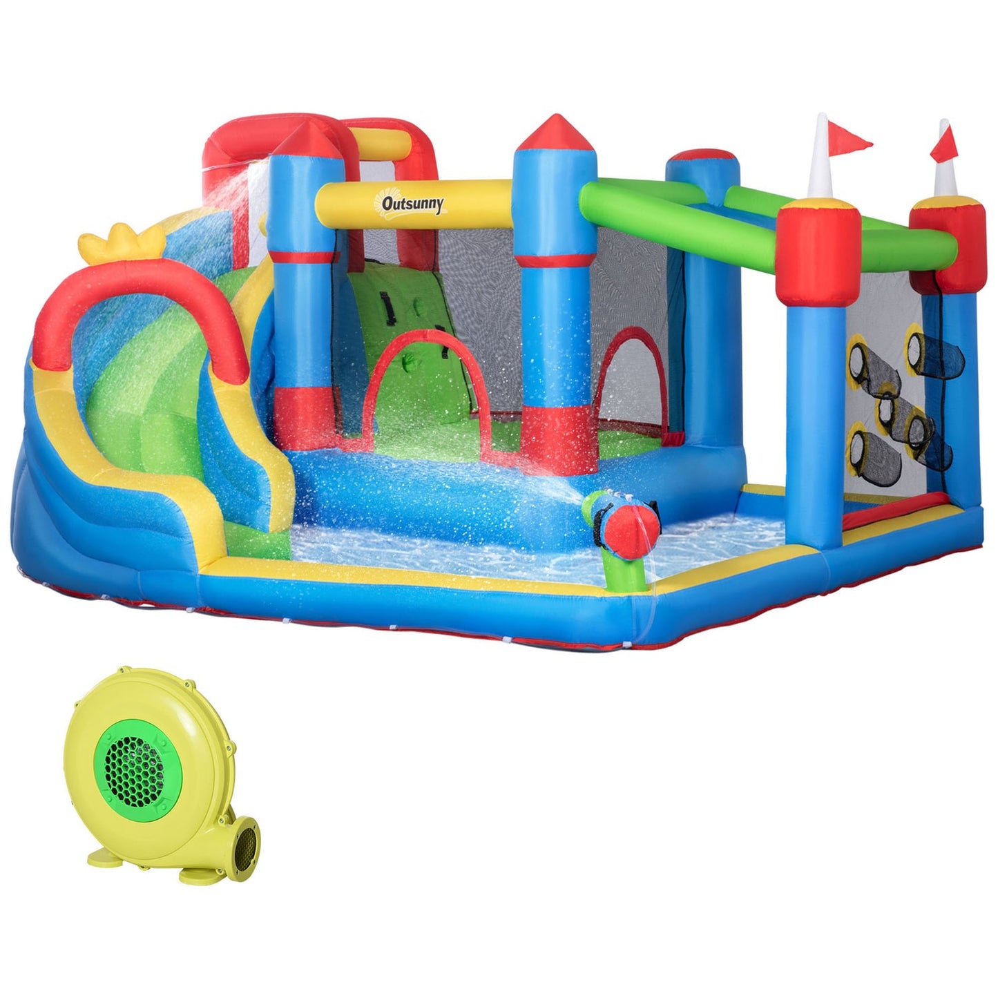 Inflatable water playground with slide and trampoline, 390x300x197 cm