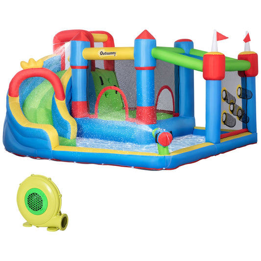 Inflatable water playground with slide and trampoline, 390x300x197 cm