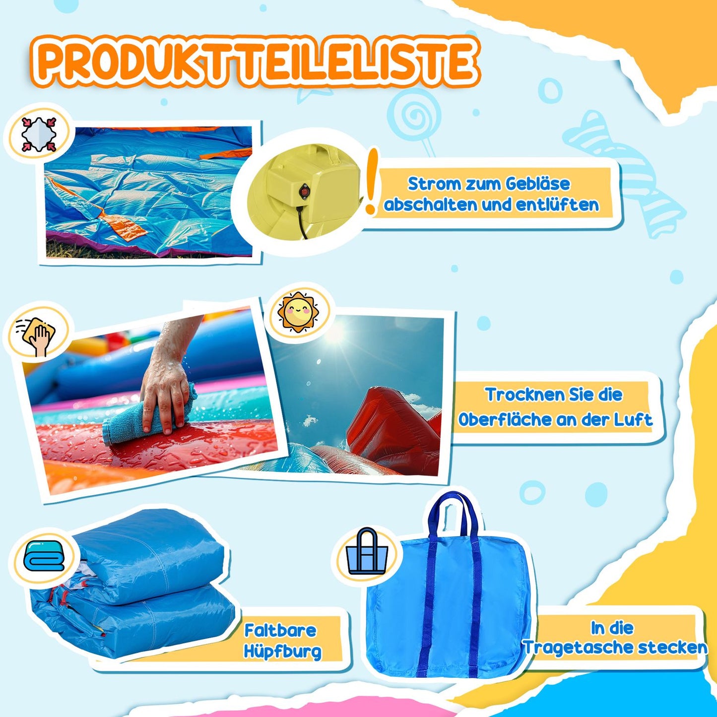 Inflatable water playground with slide and trampoline, 390x300x197 cm