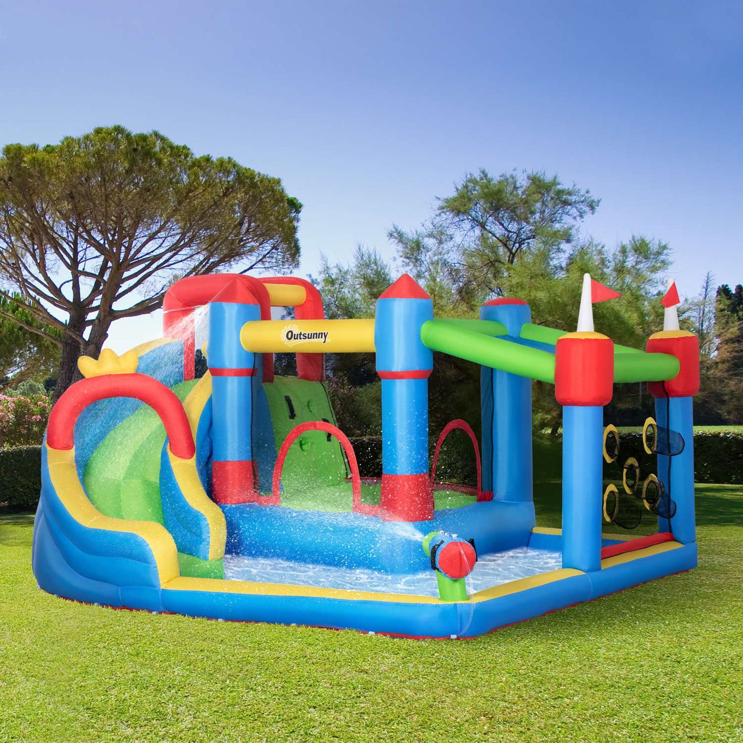 Inflatable water playground with slide and trampoline, 390x300x197 cm