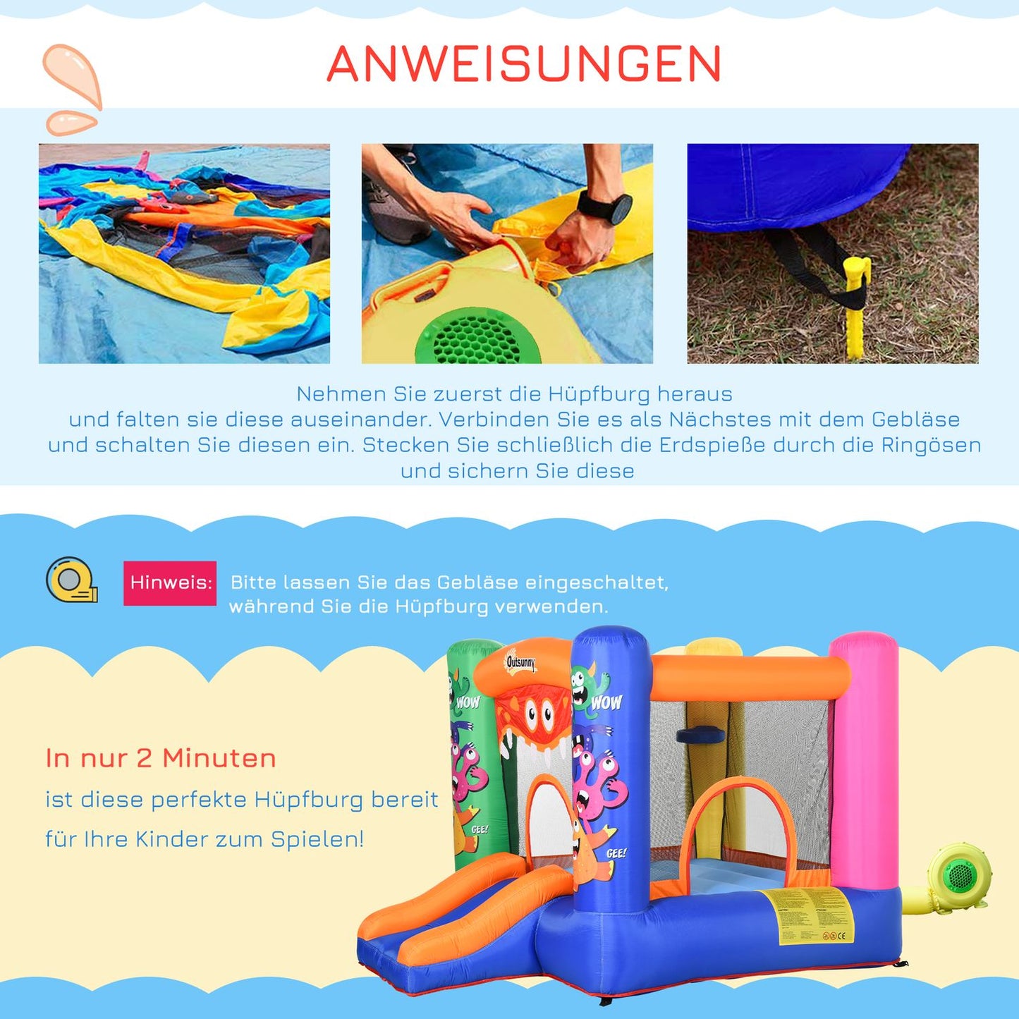 Kids Water Park Bouncy castle with slide, ages 3+