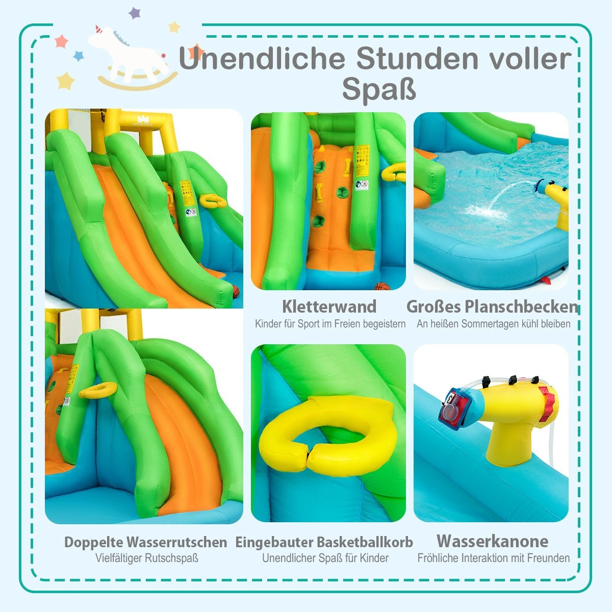 Bouncy Castle Water Park with Two Slides Climbing Wall 400 x 361 x 255 cm (Without Blower)