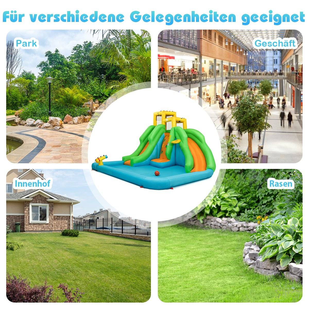 Bouncy Castle Water Park with Two Slides Climbing Wall 400 x 361 x 255 cm (Without Blower)
