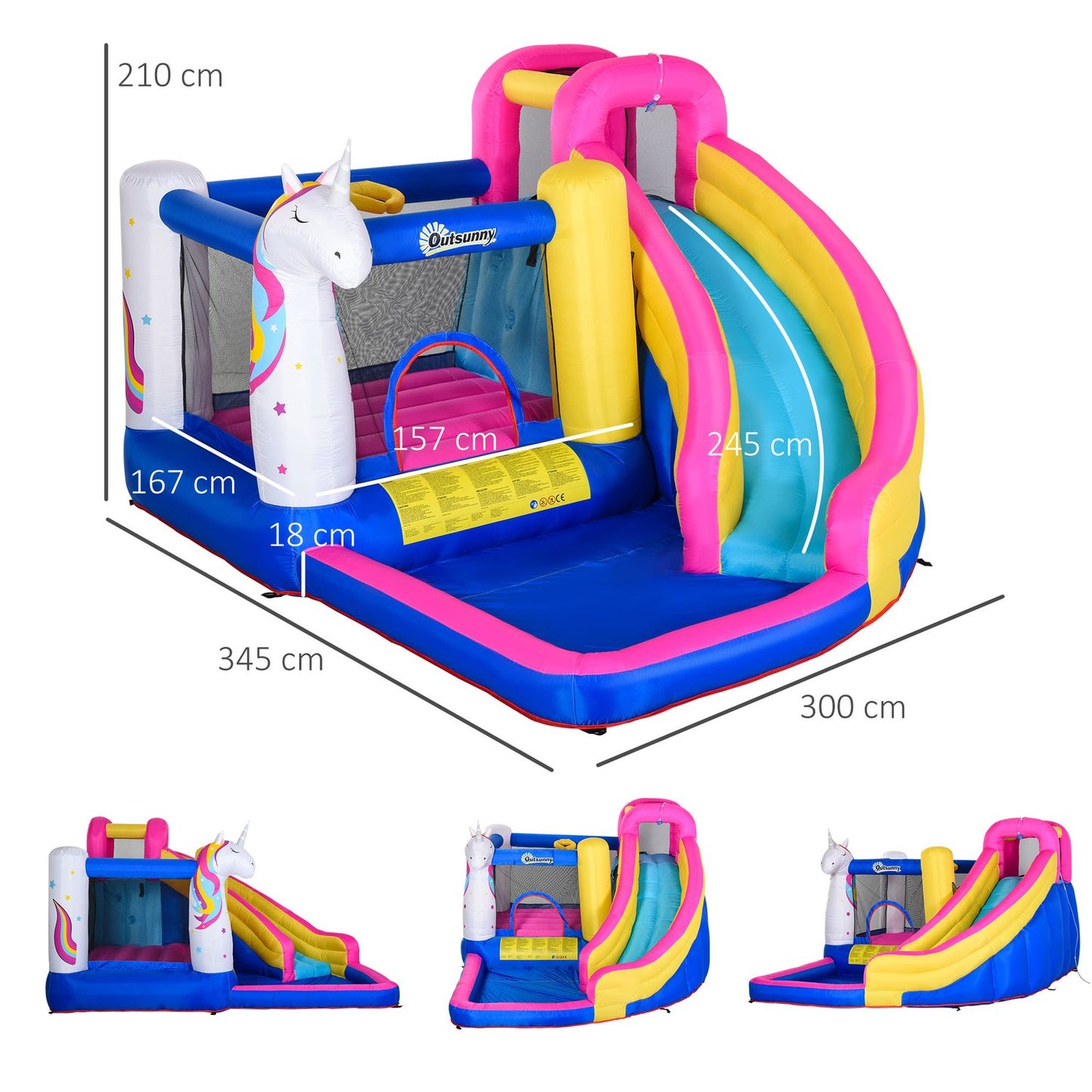 Inflatable bouncy castle with slide and pool for children aged 3-8