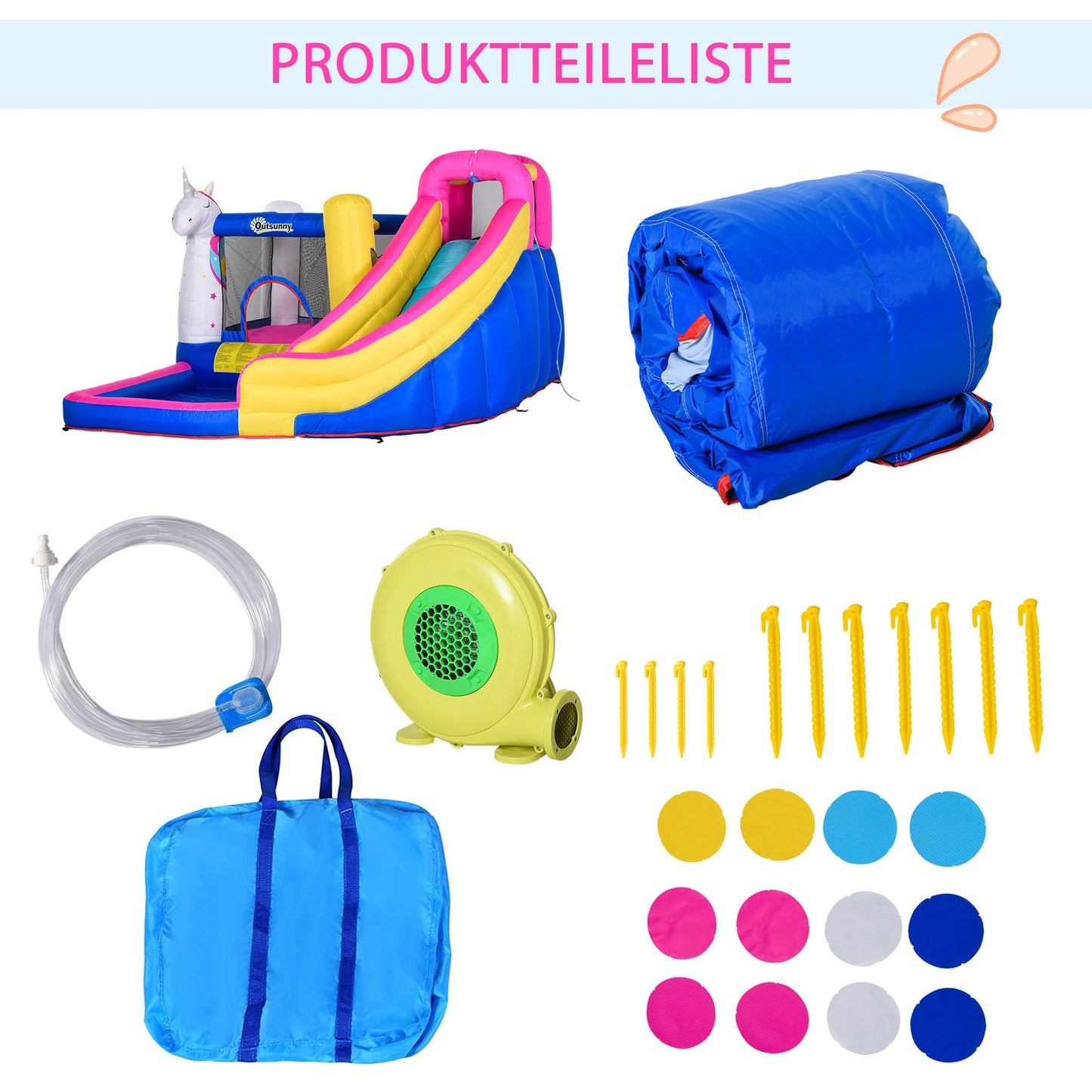 Inflatable bouncy castle with slide and pool for children aged 3-8