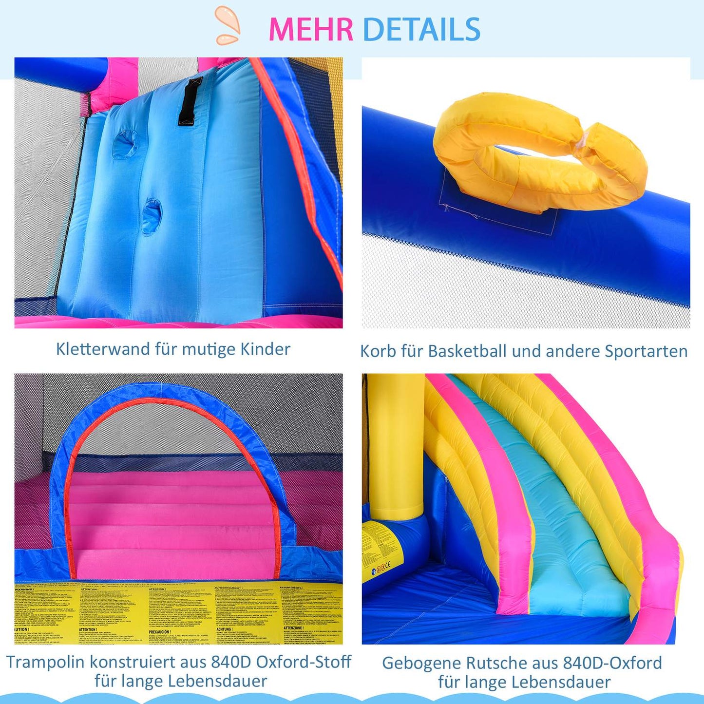 Inflatable bouncy castle with slide and pool for children aged 3-8