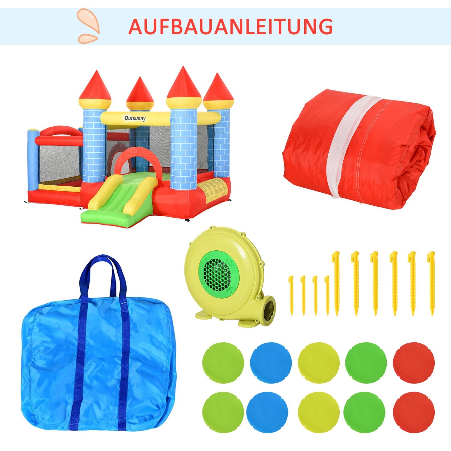 Inflatable bouncy castle with slide and pool for children 3-8