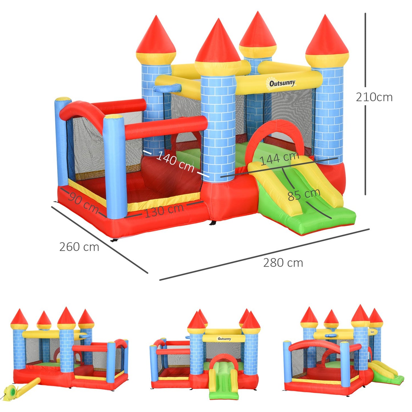 Inflatable bouncy castle with slide and pool for children 3-8