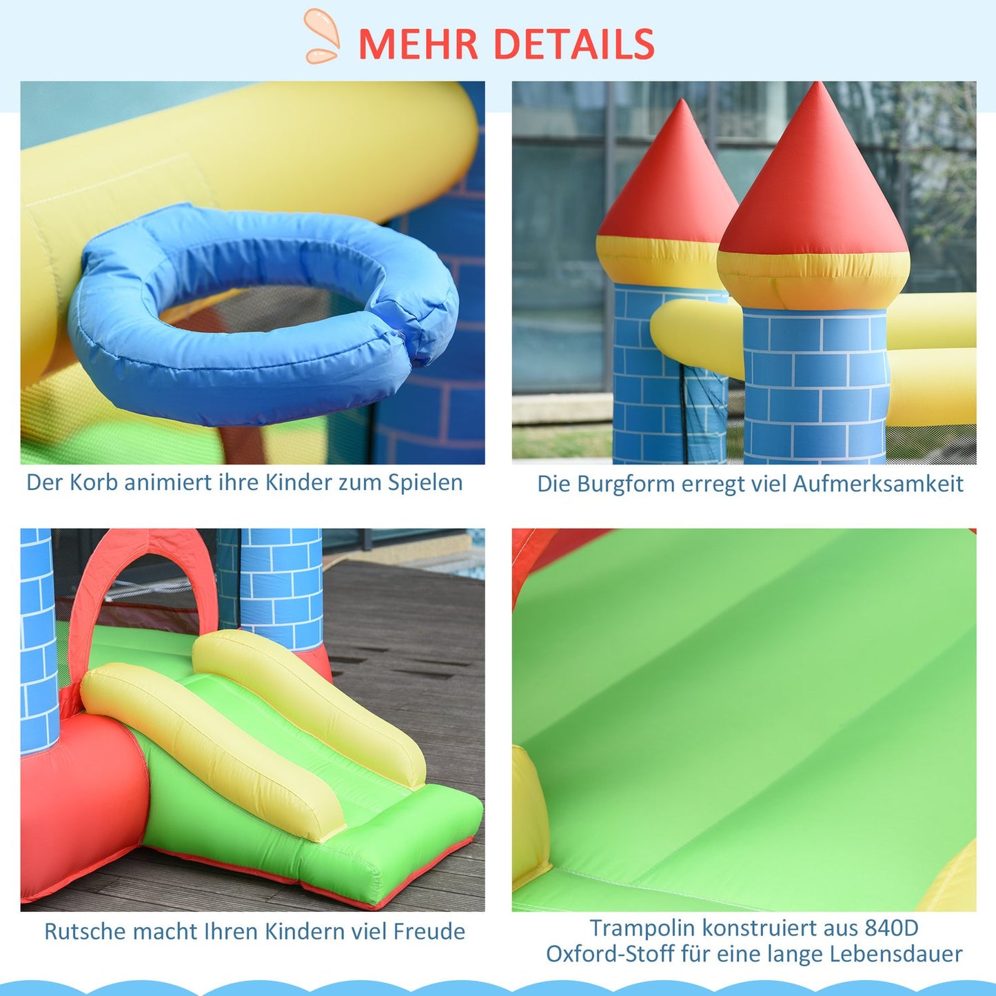Inflatable bouncy castle with slide and pool for children 3-8
