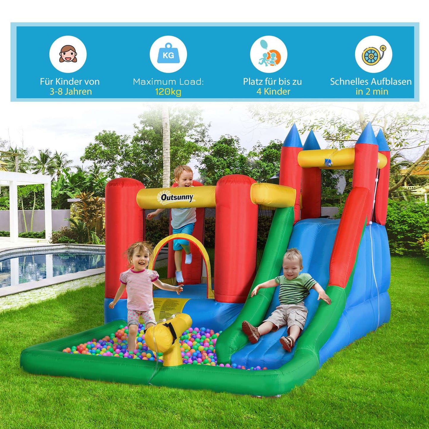 Inflatable bouncy castle with slide - XXL, for ages 3-8