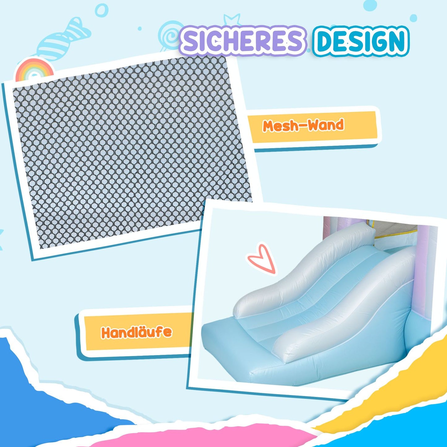 Inflatable bouncy castle with slide and basketball hoop for children