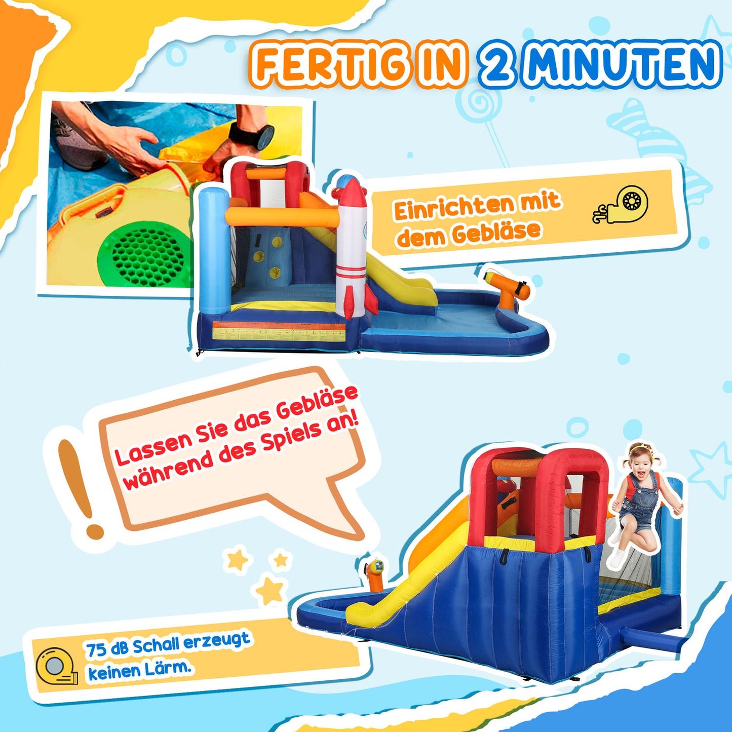 Inflatable bouncy castle with slide and climbing wall, 3-8 years