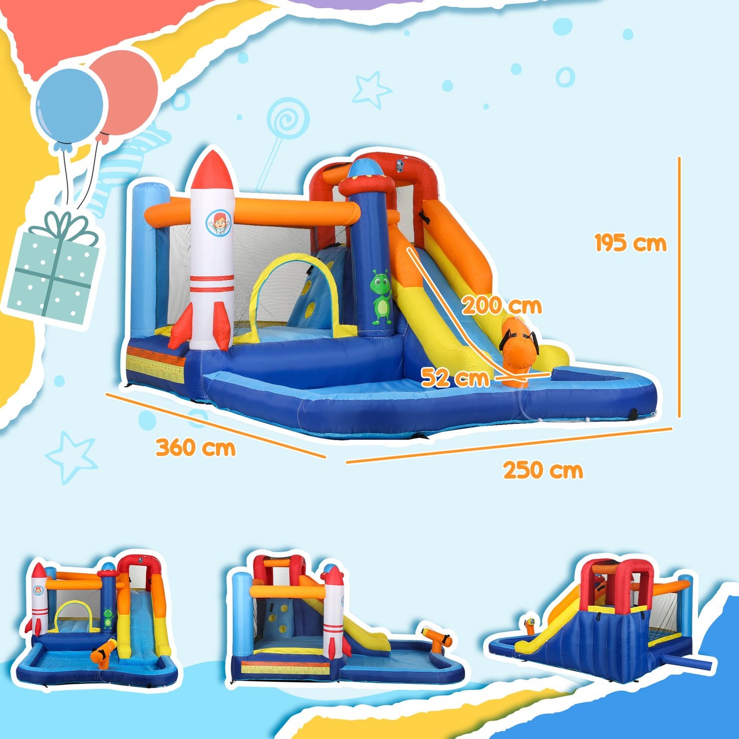 Inflatable bouncy castle with slide and climbing wall, 3-8 years