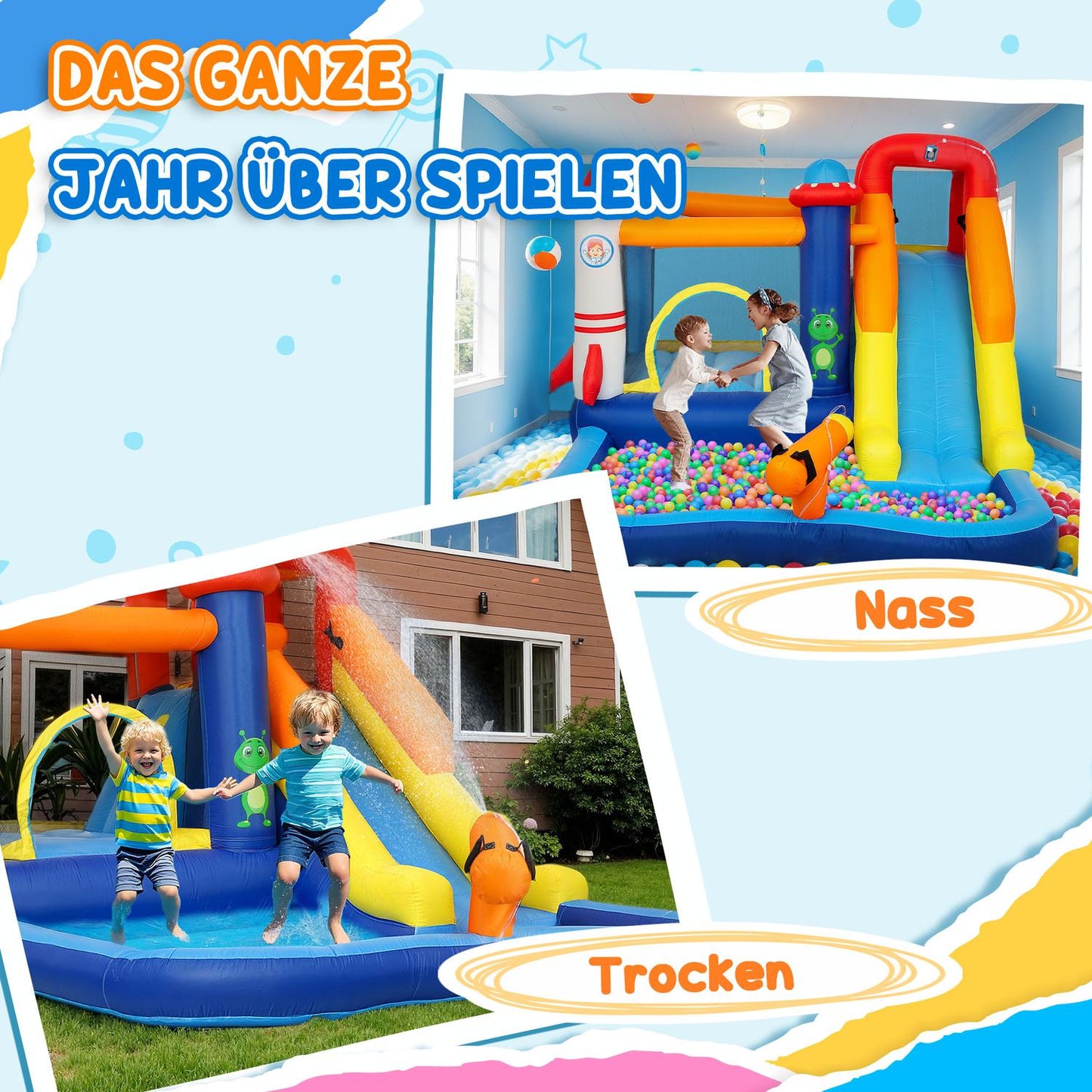 Inflatable bouncy castle with slide and climbing wall, 3-8 years
