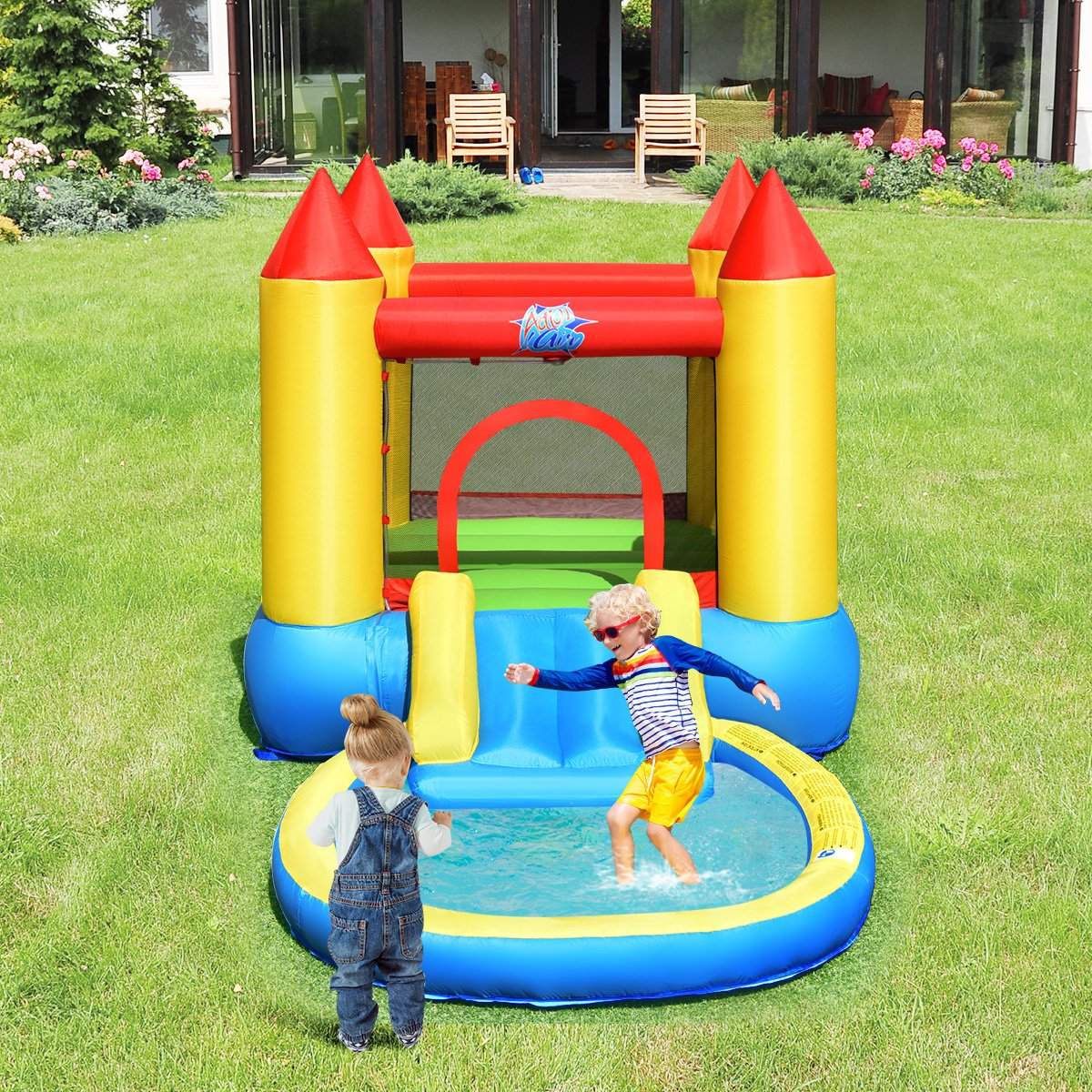 Bouncy castle inflatable jumping castle water park with slide 365 x 200 x 190 cm