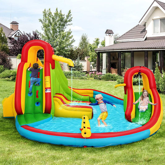 Bouncy castle inflatable water slide children's jumping castle water playground with 2 slides & climbing wall