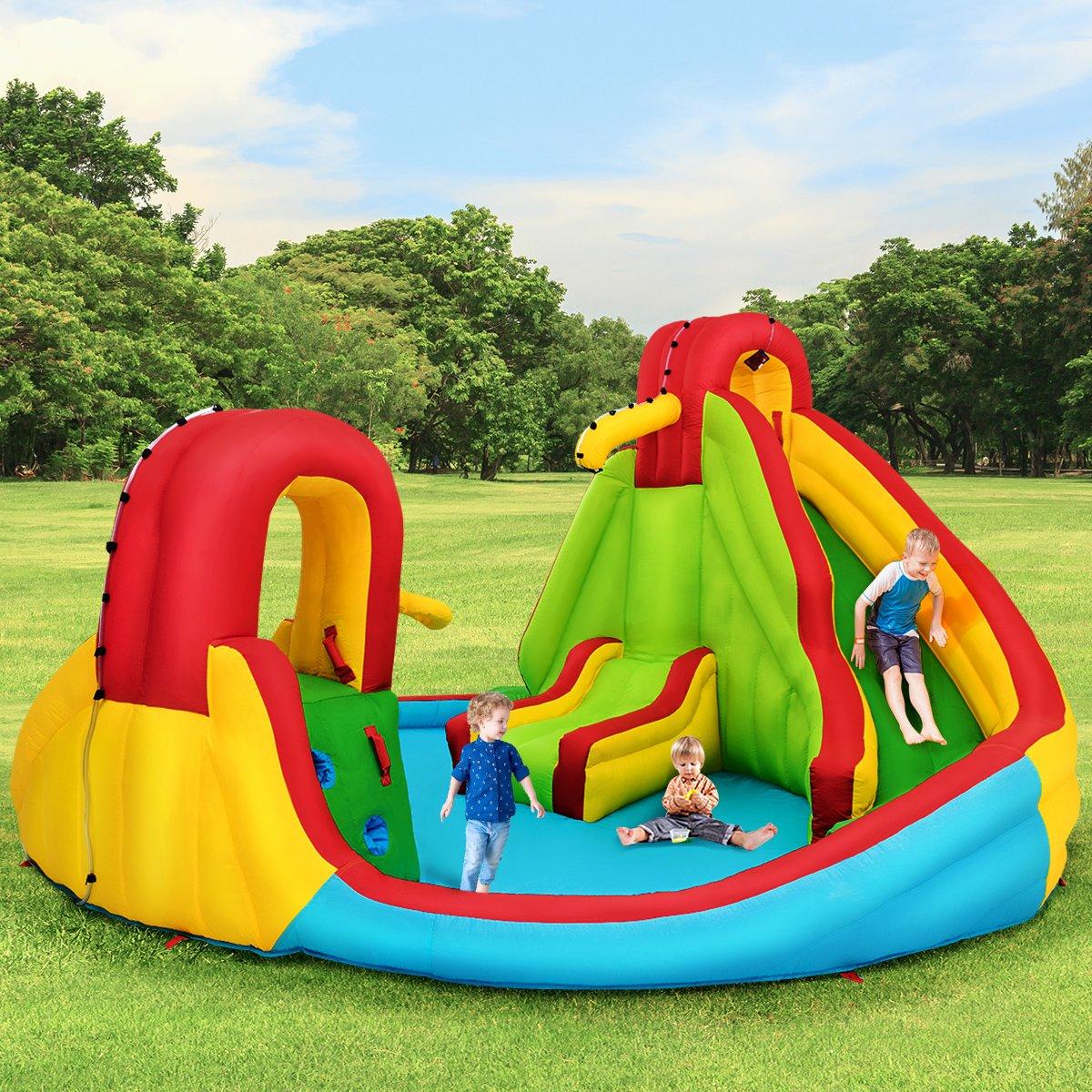 Bouncy castle inflatable water slide children's jumping castle water playground with 2 slides & climbing wall