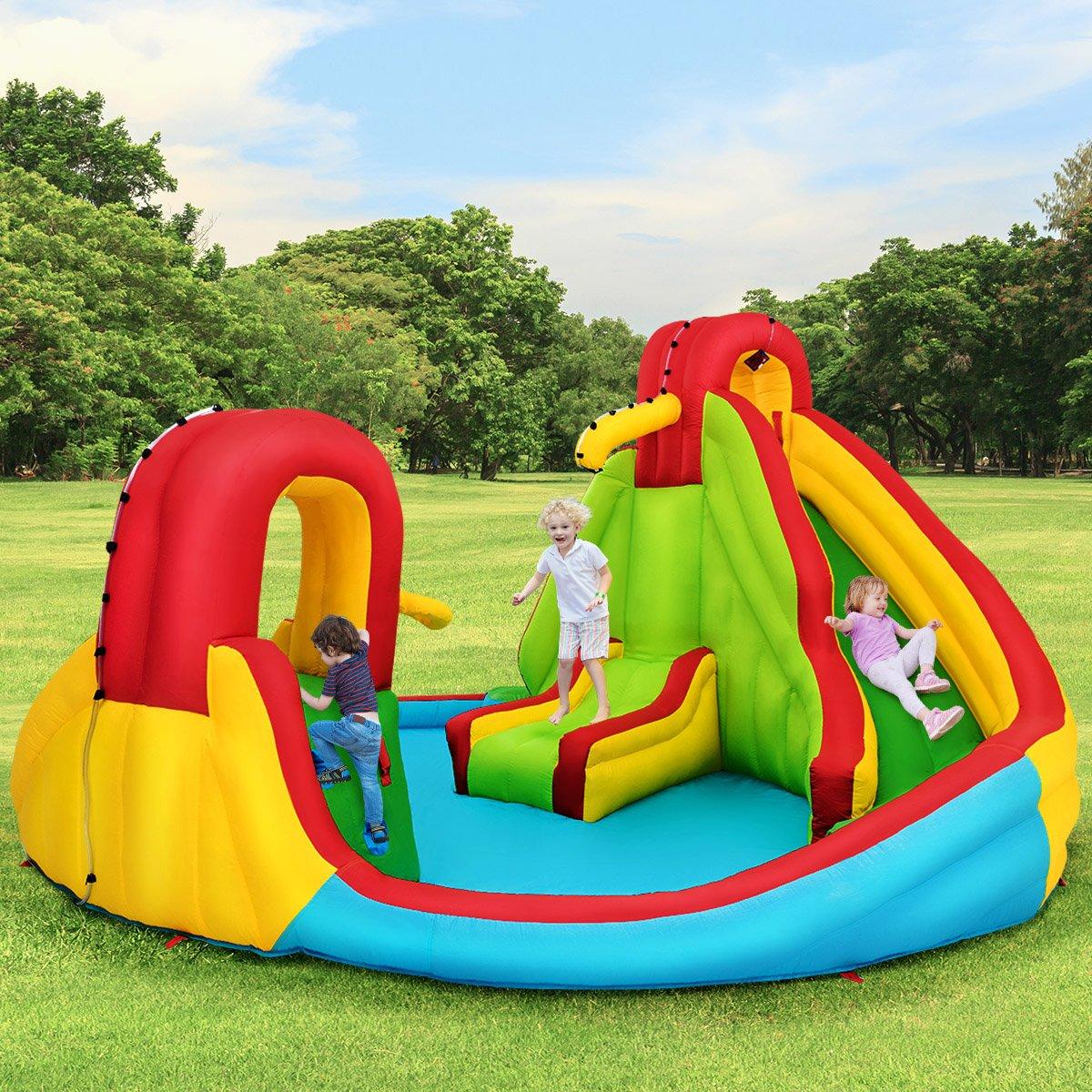 Bouncy castle inflatable water slide children's jumping castle water playground with 2 slides & climbing wall
