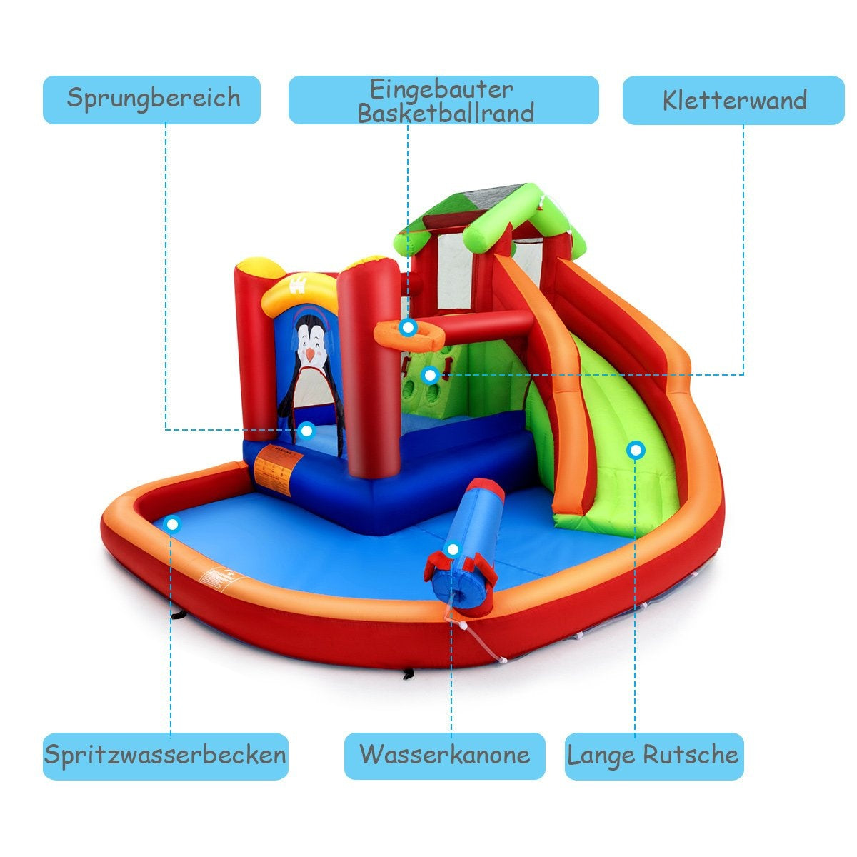 Bouncy castle water park with slide & paddling pool 370 x 300 x 190 cm red