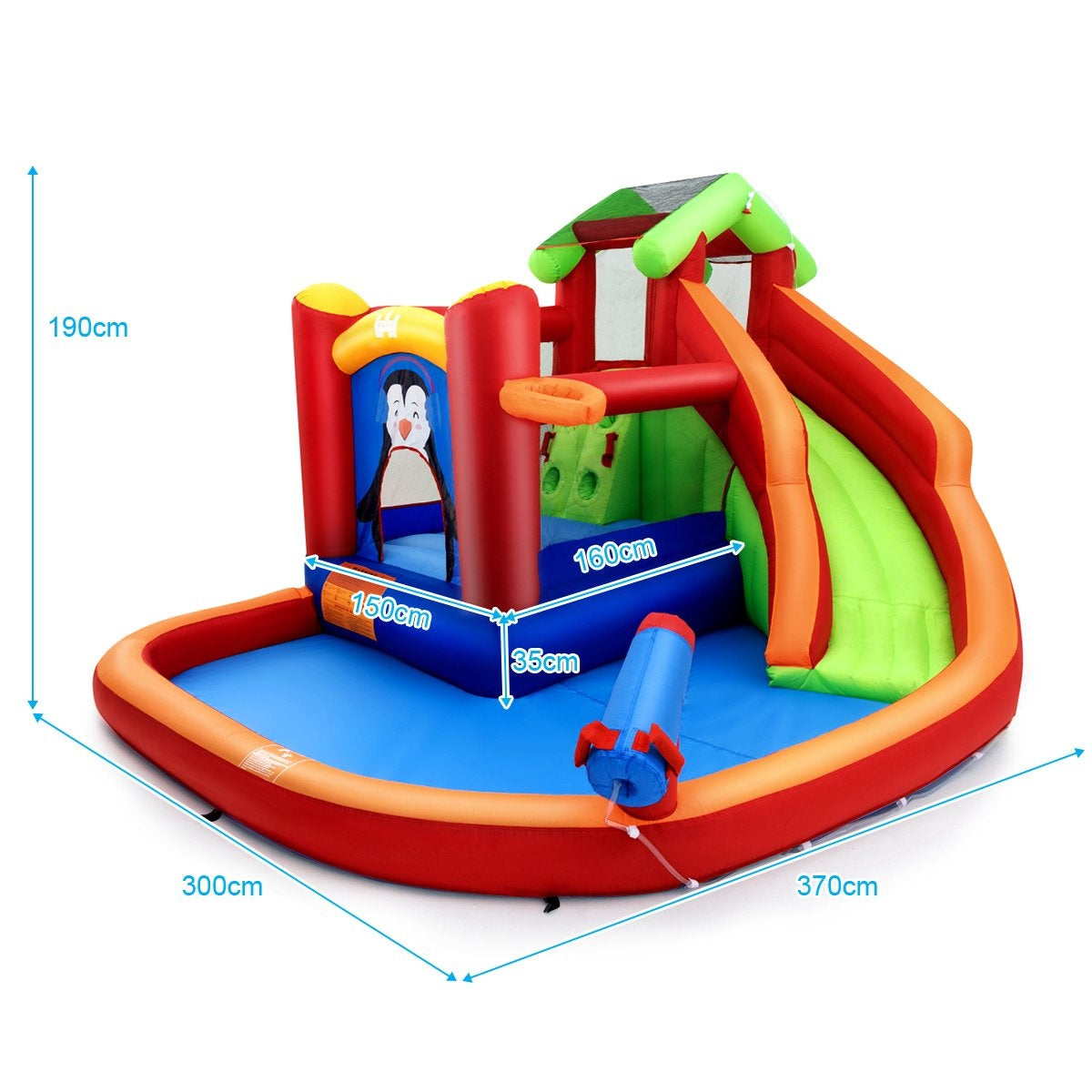 Bouncy castle water park with slide & paddling pool 370 x 300 x 190 cm red