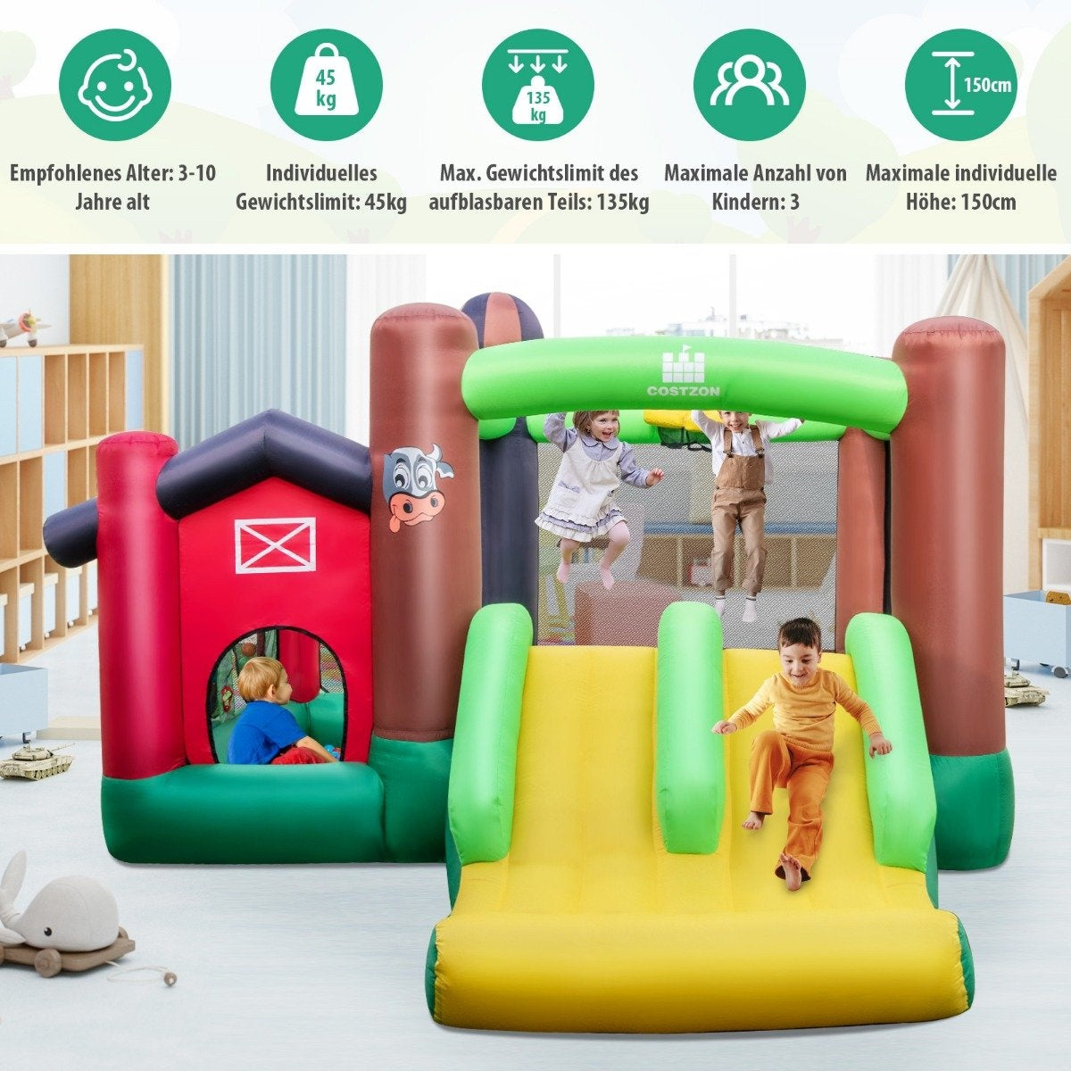 Bouncy castle with blower Inflatable bouncy castle with double slides 356 x 330 x 220 cm