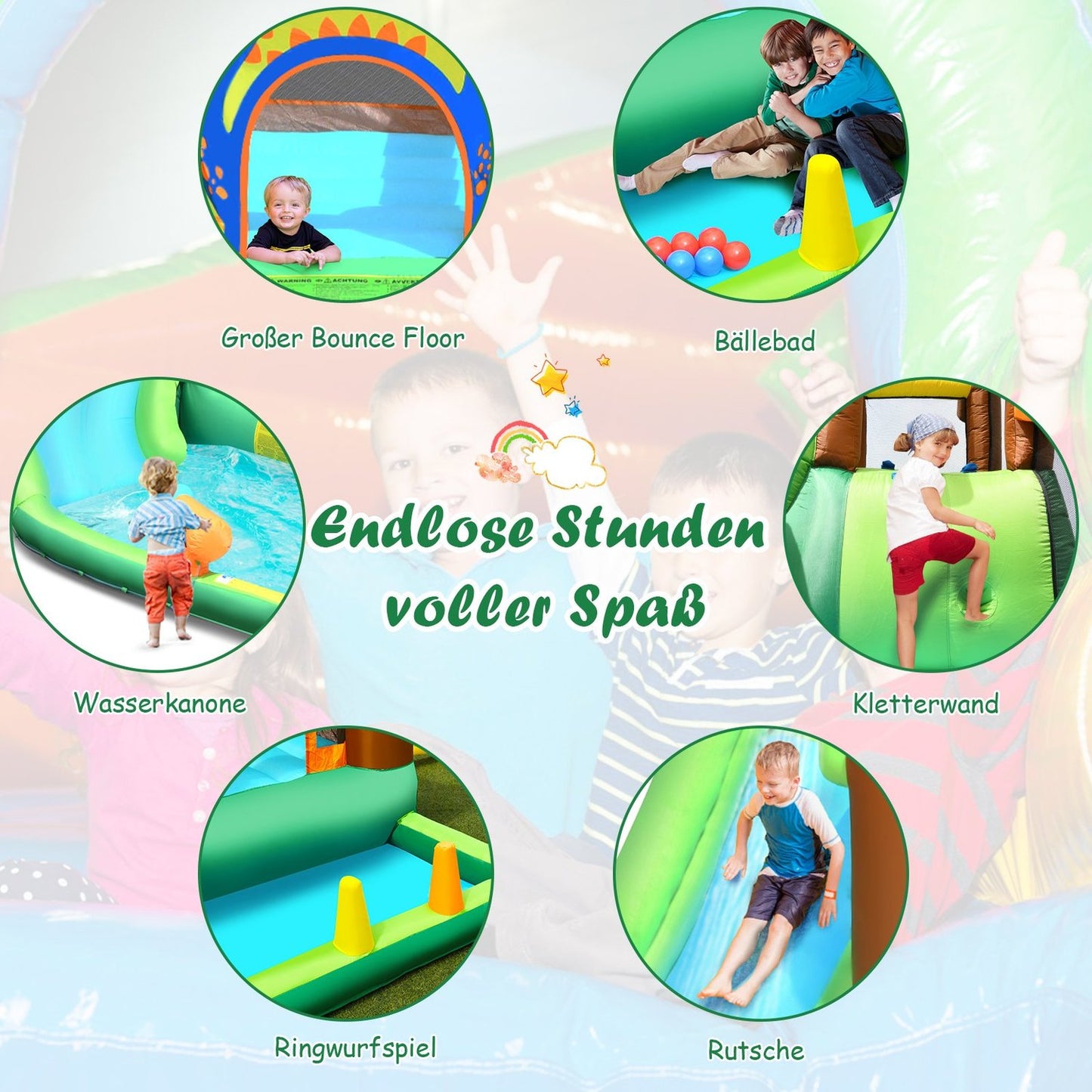Bouncy castle with blower Inflatable water slide park with slide 368 x 303 x 230 cm Colorful