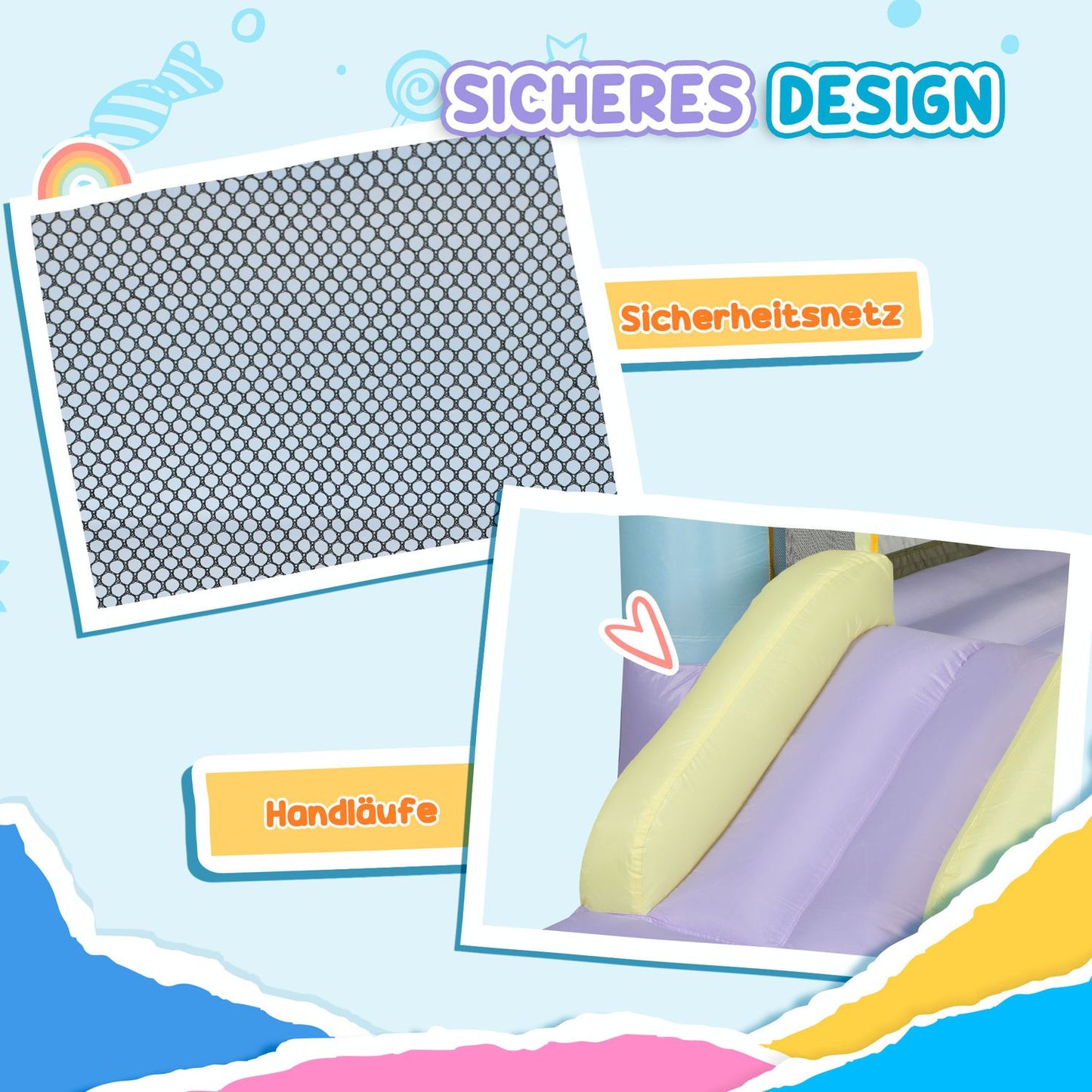 Inflatable bouncy castle with slide and fan for children 3-8 years