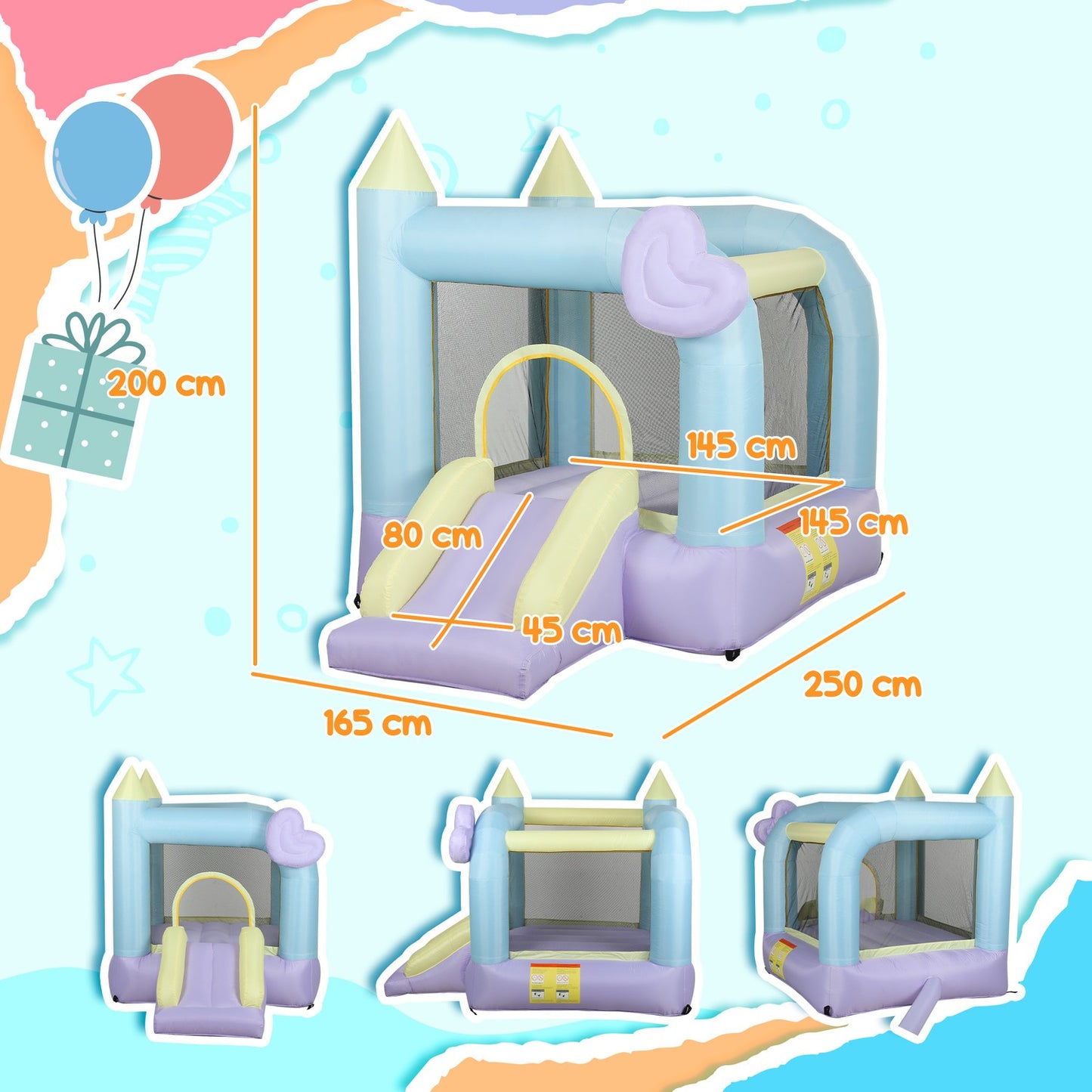 Inflatable bouncy castle with slide and fan for children 3-8 years