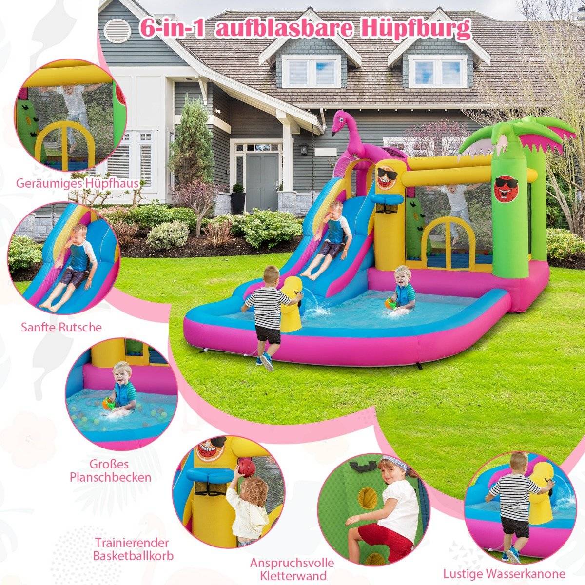 Bouncy castle with blower water park in flamingo theme 450 x 300 x 260 cm