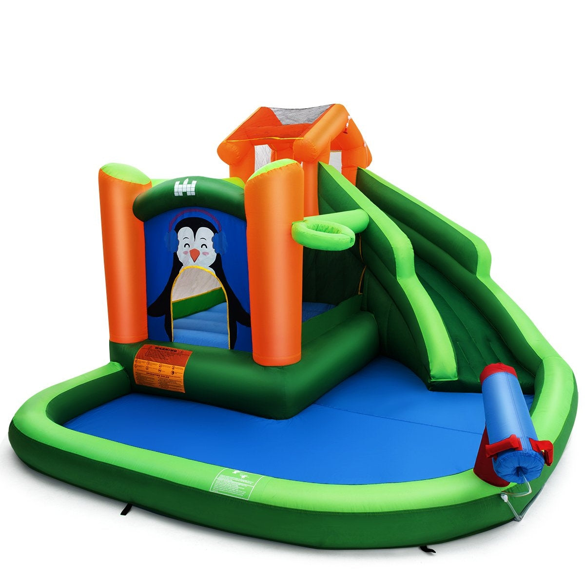 Bouncy castle with slide water park for wet & dry use 370 x 300 x 190 cm green