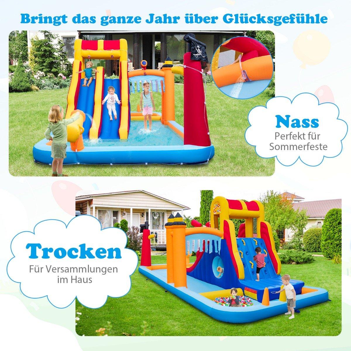 Bouncy castle with two slides, climbing wall, crawl space, water cannon & paddling pool 693 x 295 x 263 cm