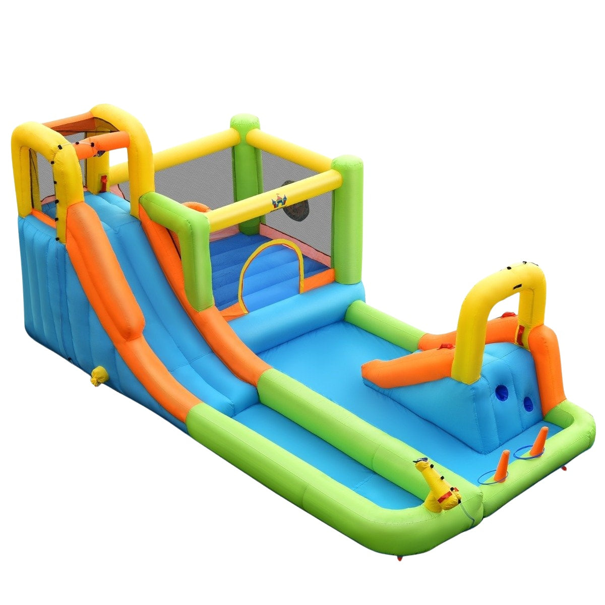 Bouncy castle with water park & 2 slides & climbing wall & basketball hoop 503 x 290 x 216 cm