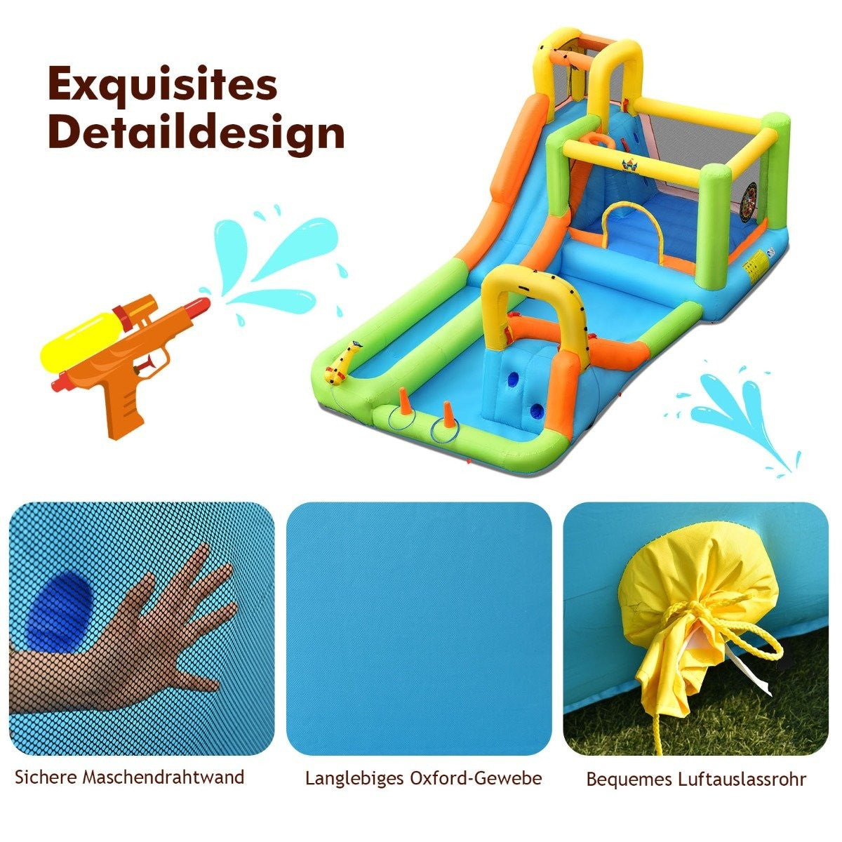 Bouncy castle with water park & 2 slides & climbing wall & basketball hoop 503 x 290 x 216 cm