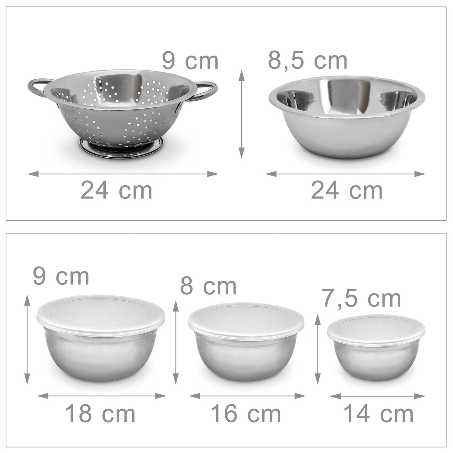 Bowl set in stainless steel