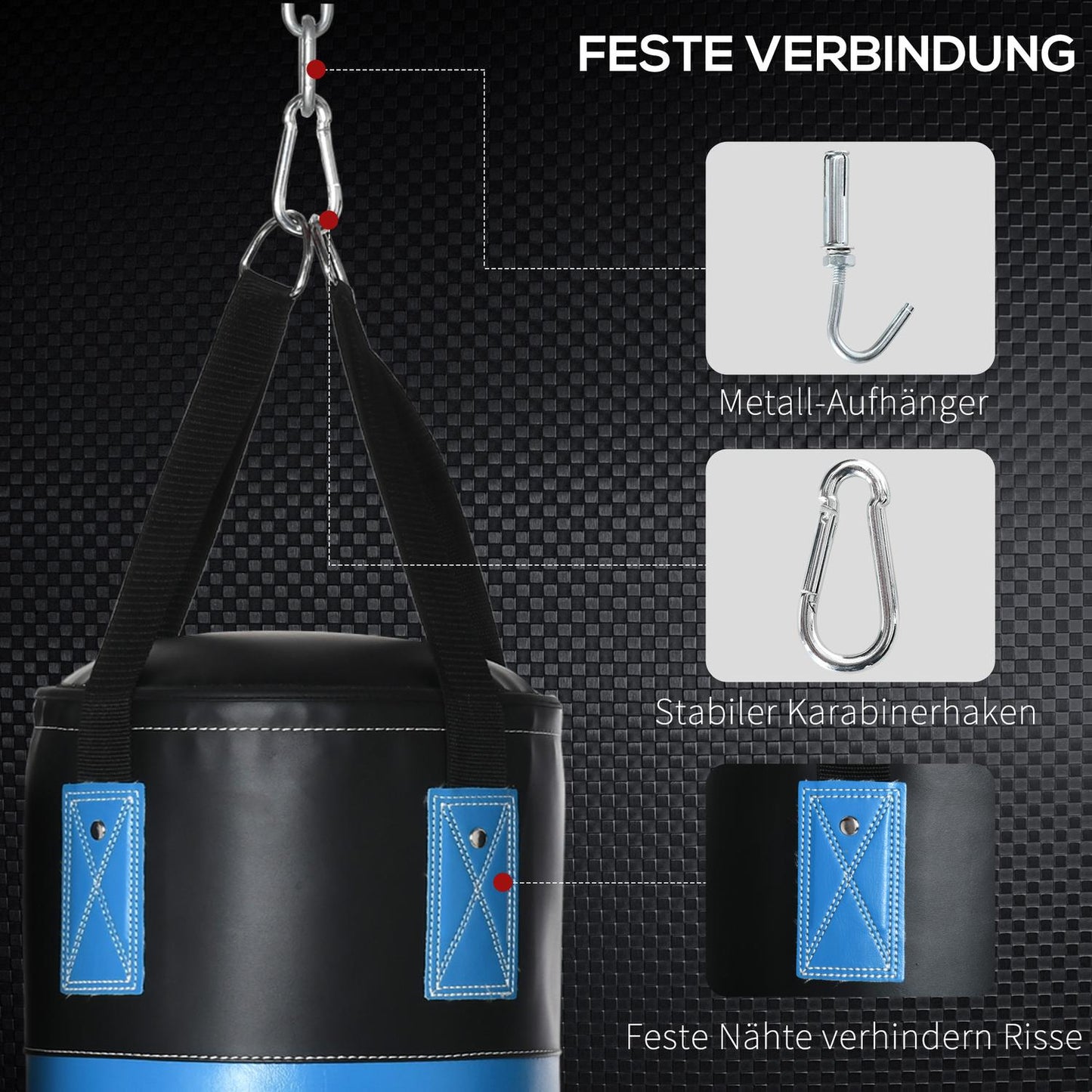 Punching bag, Filled, 100kg, Blue, Ø25 x 120 cm